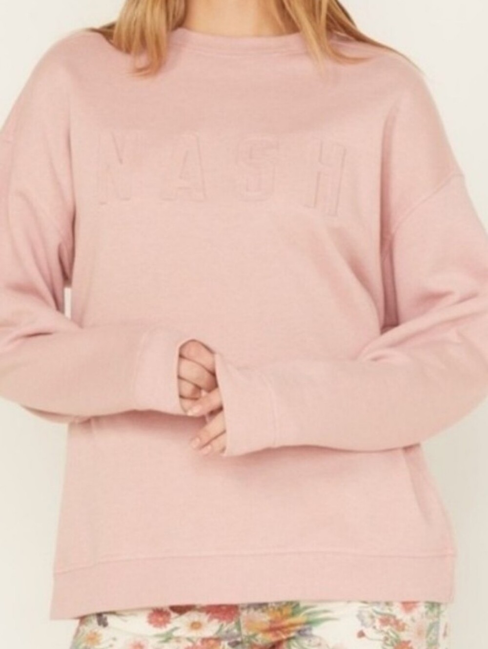 Nash Iconic Embossed Crewneck Sweater in Soft Pink Blush L/XL